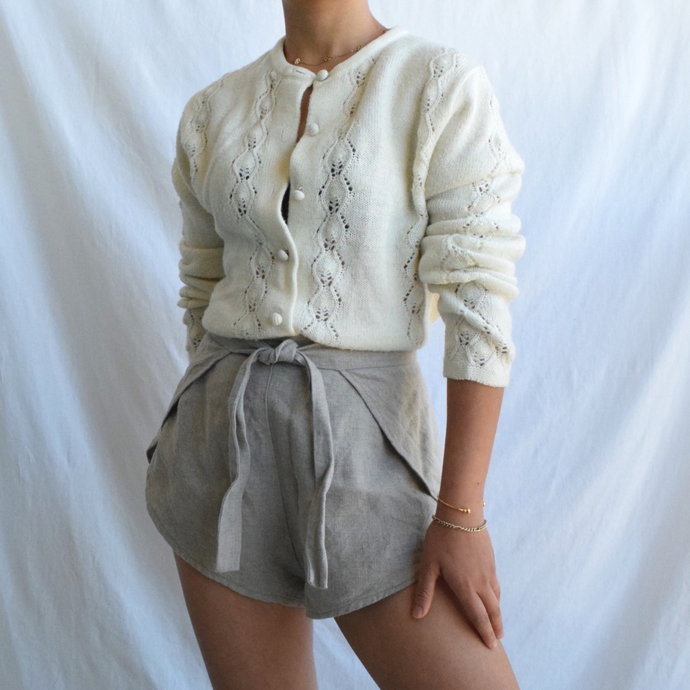 70’s cream knit pineapple stitch cardigan Small